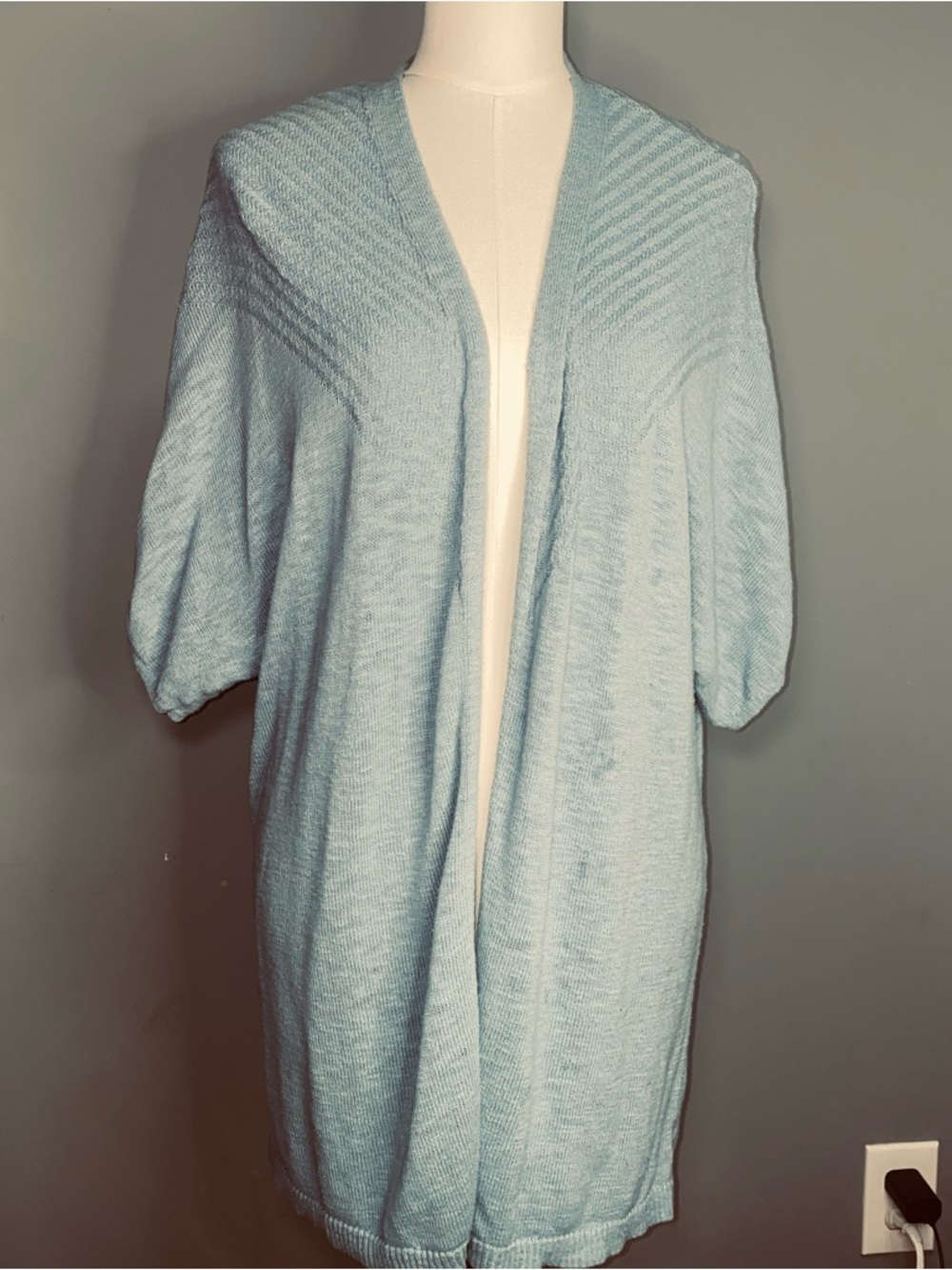 Wonderly Light Blue Open-Front Short-Sleeve Cardigan Size XL